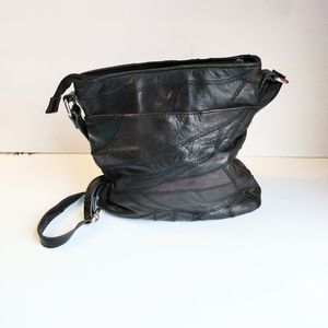 Jaclyn Smith Women's Black & BrownGenuine Leather Adjustable Strap Crossbody Bag